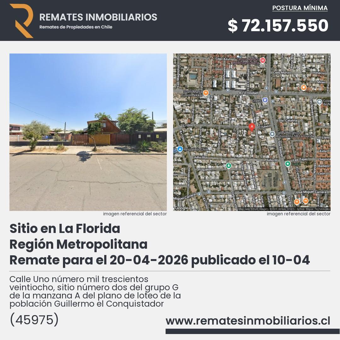 Imagen ficha Calle Uno número mil trescientos veintiocho, sitio número dos del grupo G de la manzana A del plano de loteo de la población Guillermo el Conquistador