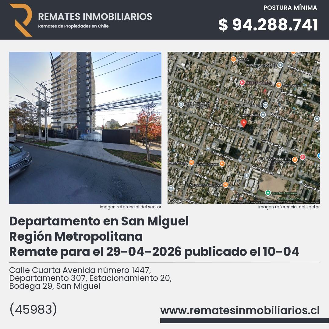 Imagen ficha Calle Cuarta Avenida número 1447, Departamento 307, Estacionamiento 20, Bodega 29, San Miguel