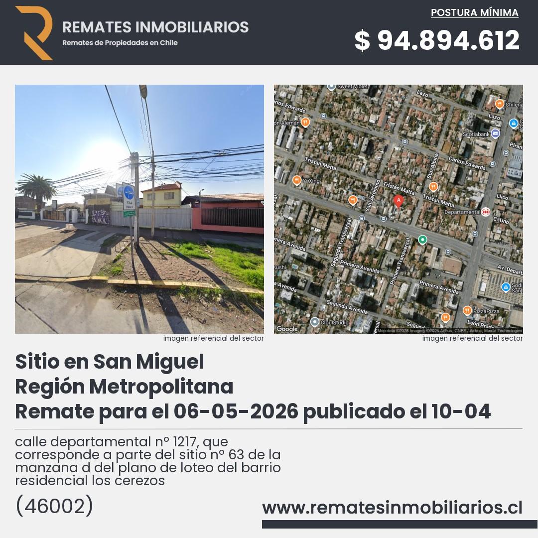 Imagen ficha calle departamental nº 1217, que corresponde a parte del sitio nº 63 de la manzana d del plano de loteo del barrio residencial los cerezos