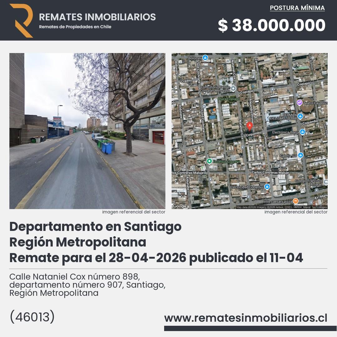 Imagen ficha Calle Nataniel Cox número 898, departamento número 907, Santiago, Región Metropolitana