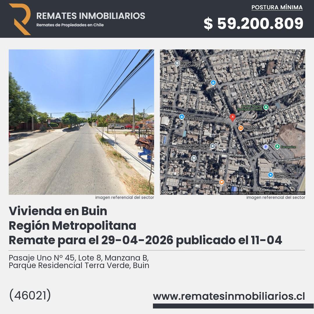 Imagen ficha Pasaje Uno Nº 45, Lote 8, Manzana B, Parque Residencial Terra Verde, Buin