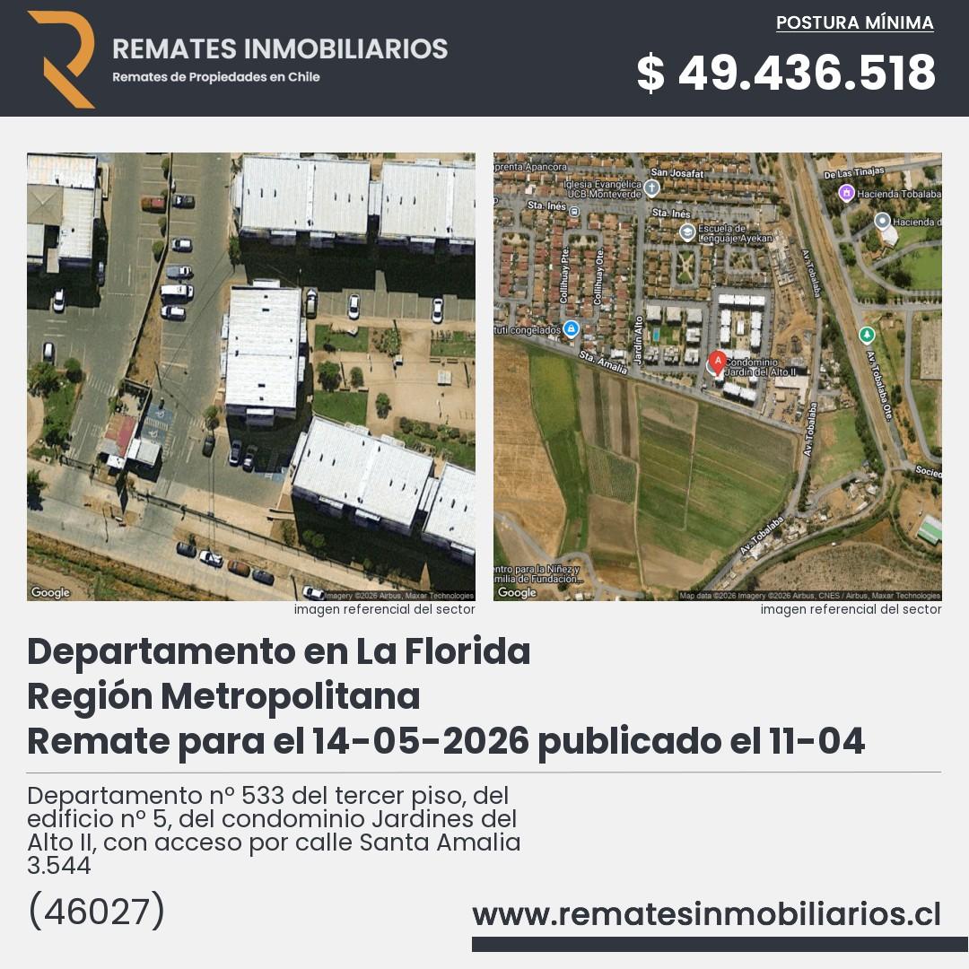 Imagen ficha Departamento nº 533 del tercer piso, del edificio nº 5, del condominio Jardines del Alto II, con acceso por calle Santa Amalia 3.544
