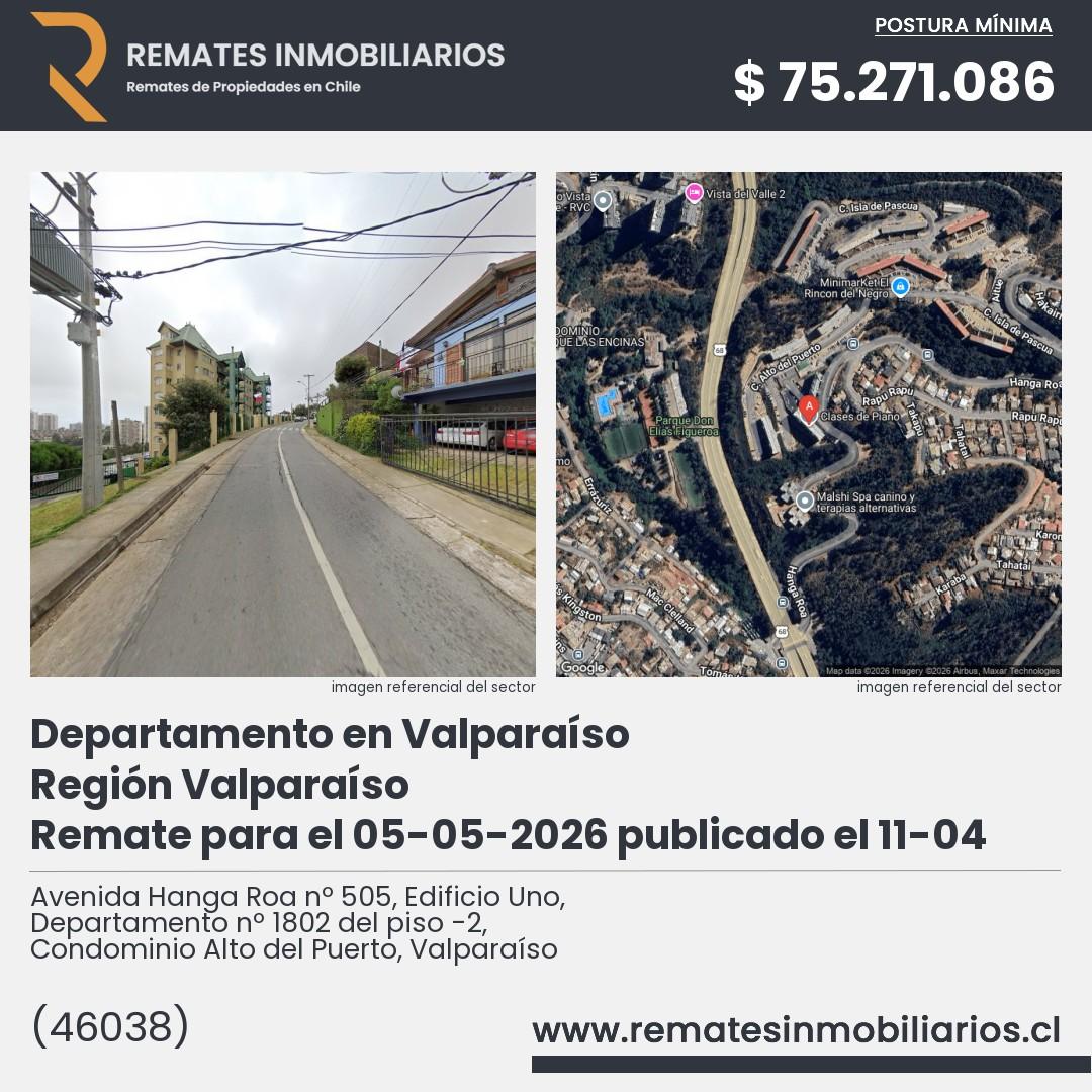 Imagen ficha Avenida Hanga Roa nº 505, Edificio Uno, Departamento nº 1802 del piso -2, Condominio Alto del Puerto, Valparaíso