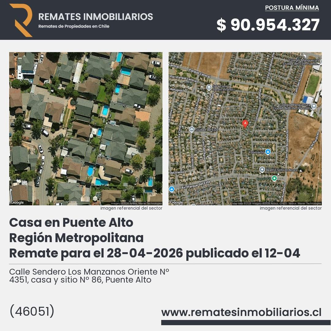 Imagen ficha Calle Sendero Los Manzanos Oriente Nº 4351, casa y sitio Nº 86, Puente Alto