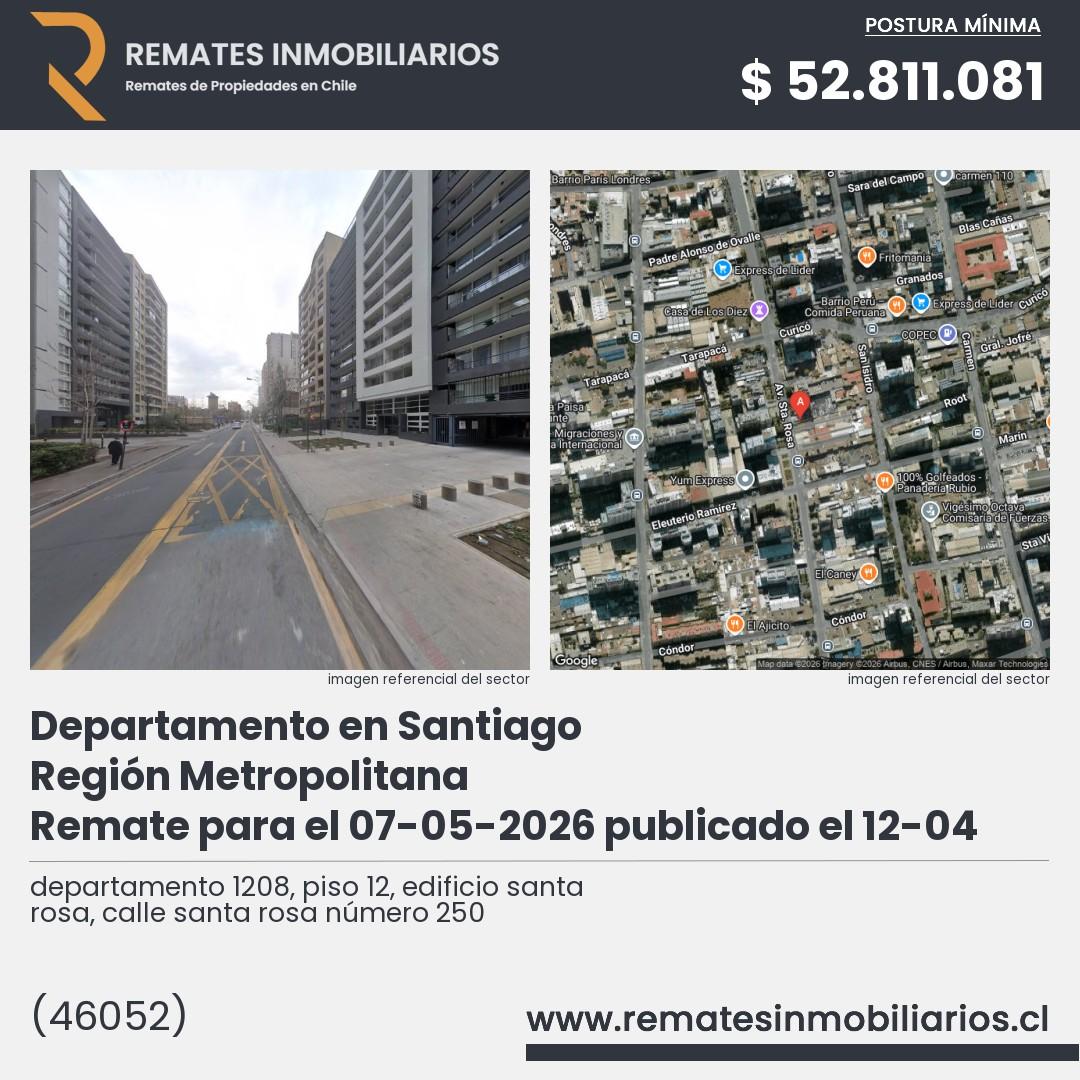 Imagen ficha departamento 1208, piso 12, edificio santa rosa, calle santa rosa número 250