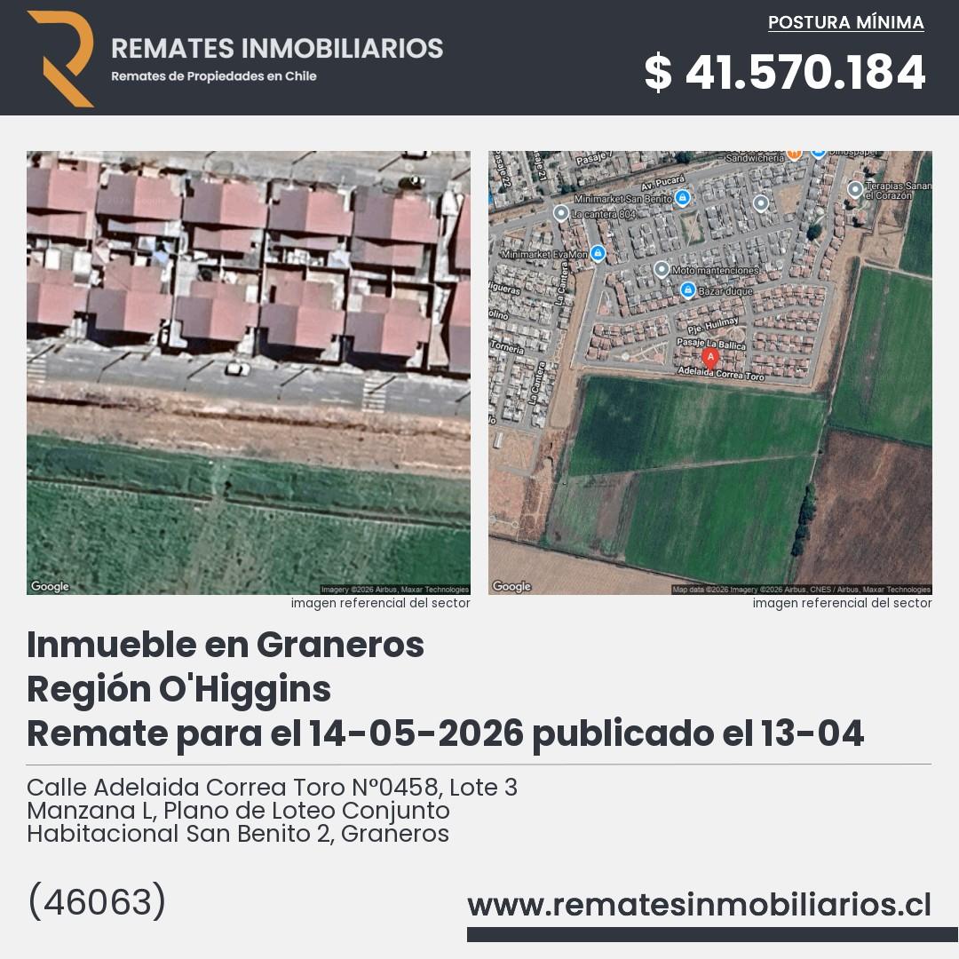 Imagen ficha Calle Adelaida Correa Toro N°0458, Lote 3 Manzana L, Plano de Loteo Conjunto Habitacional San Benito 2, Graneros