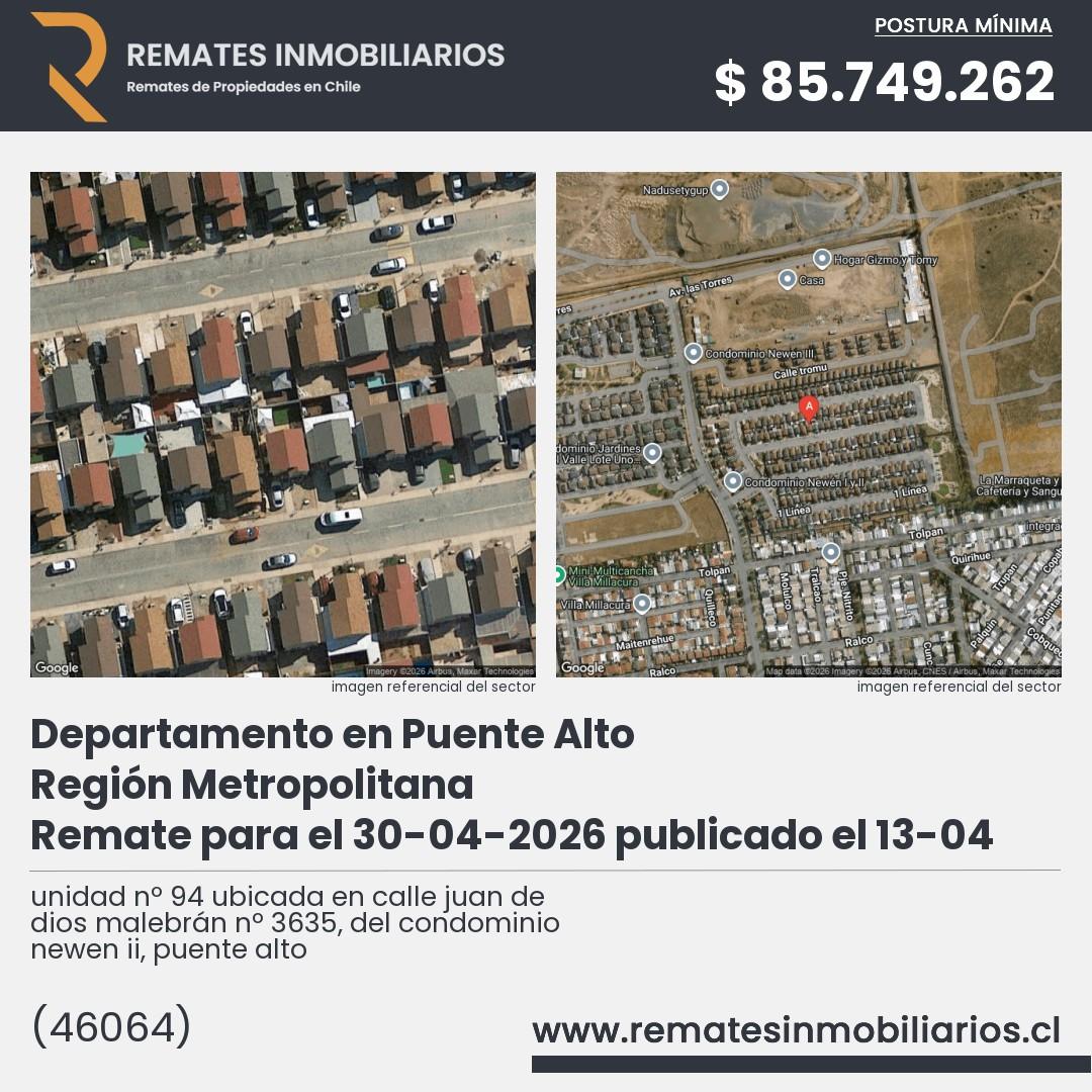 Imagen ficha unidad nº 94 ubicada en calle juan de dios malebrán nº 3635, del condominio newen ii, puente alto