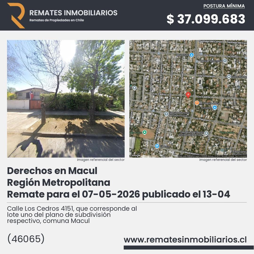 Imagen ficha Calle Los Cedros 4151, que corresponde al lote uno del plano de subdivisión respectivo, comuna Macul