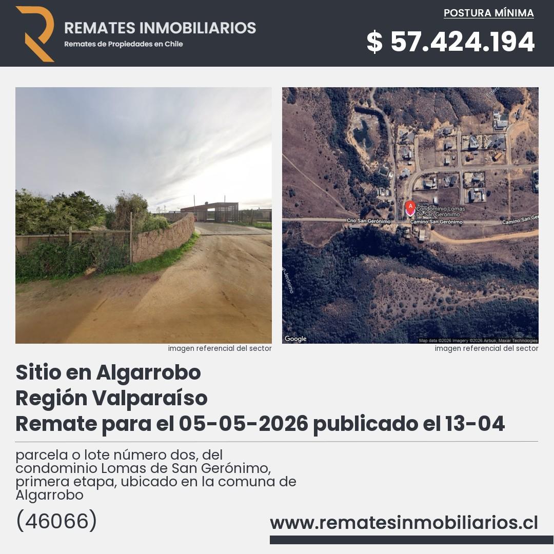 Imagen ficha parcela o lote número dos, del condominio Lomas de San Gerónimo, primera etapa, ubicado en la comuna de Algarrobo