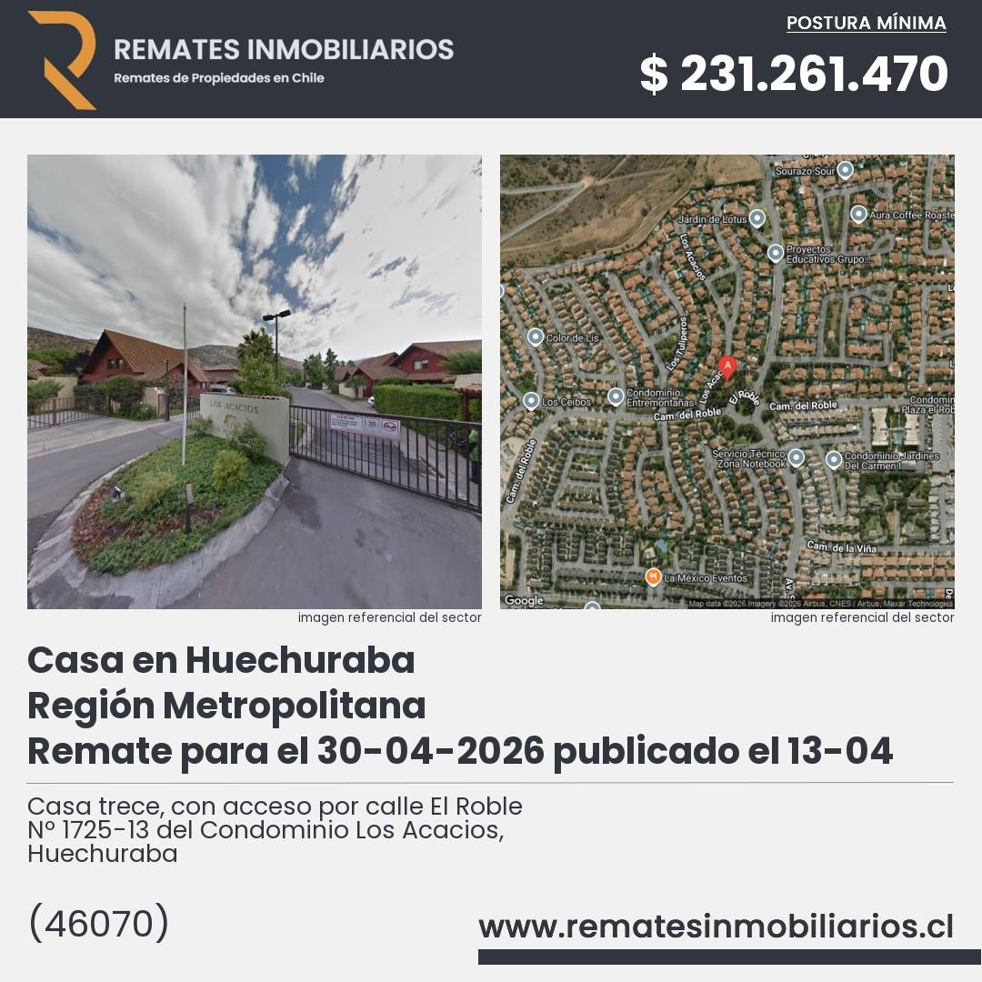 Imagen ficha Casa trece, con acceso por calle El Roble Nº 1725-13 del Condominio Los Acacios, Huechuraba