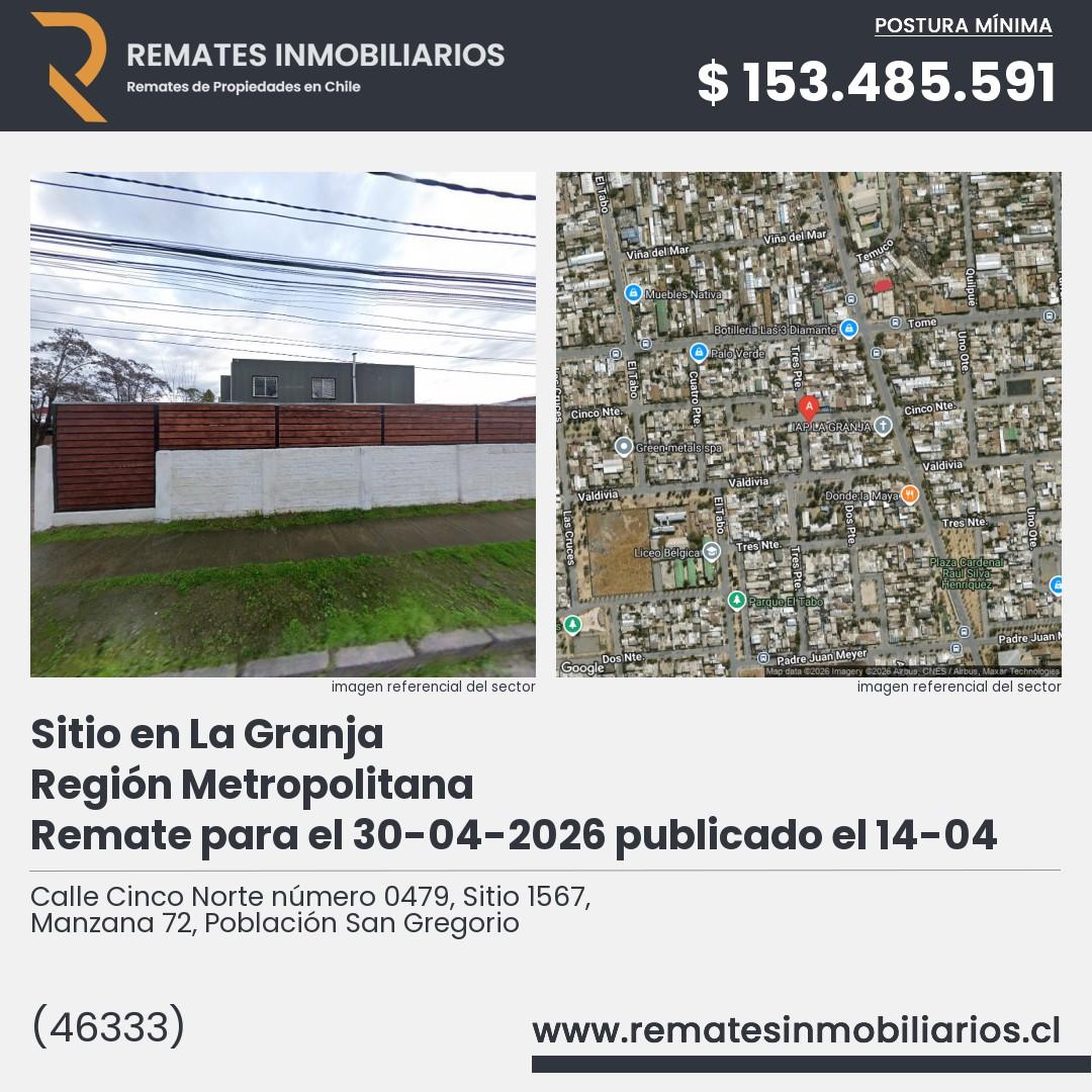 Imagen ficha Calle Cinco Norte número 0479, Sitio 1567, Manzana 72, Población San Gregorio