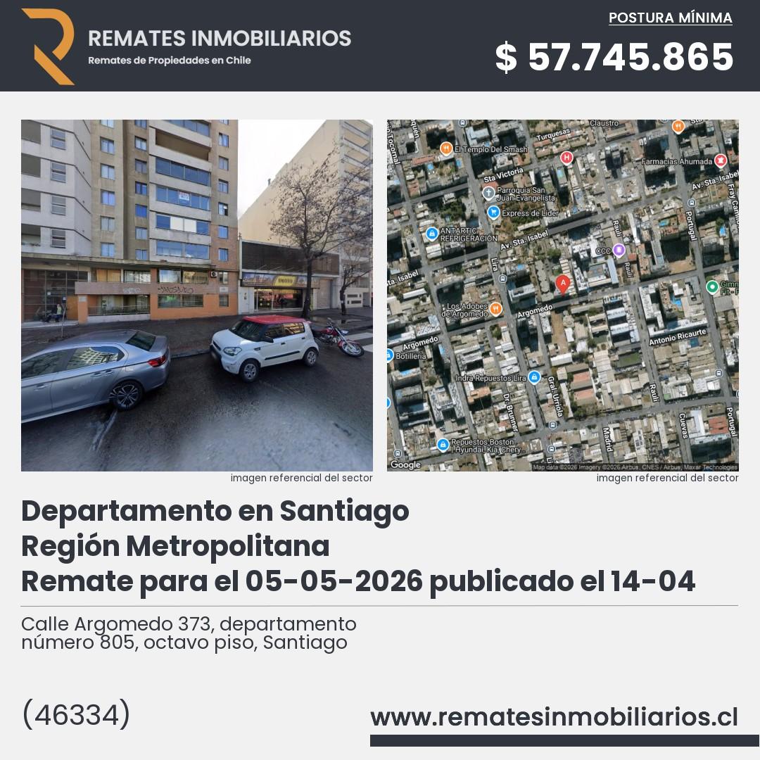 Imagen ficha Calle Argomedo 373, departamento número 805, octavo piso, Santiago