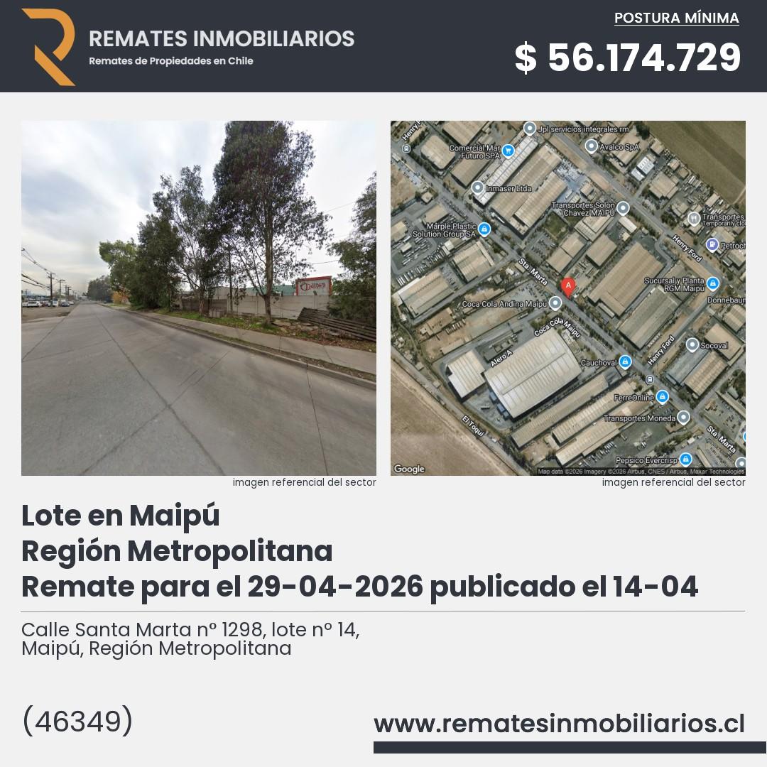 Imagen ficha Calle Santa Marta n° 1298, lote nº 14, Maipú, Región Metropolitana