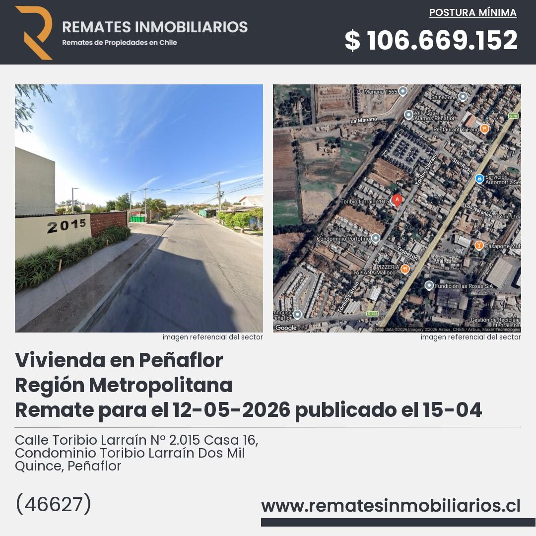 Imagen ficha Calle Toribio Larraín Nº 2.015 Casa 16, Condominio Toribio Larraín Dos Mil Quince, Peñaflor