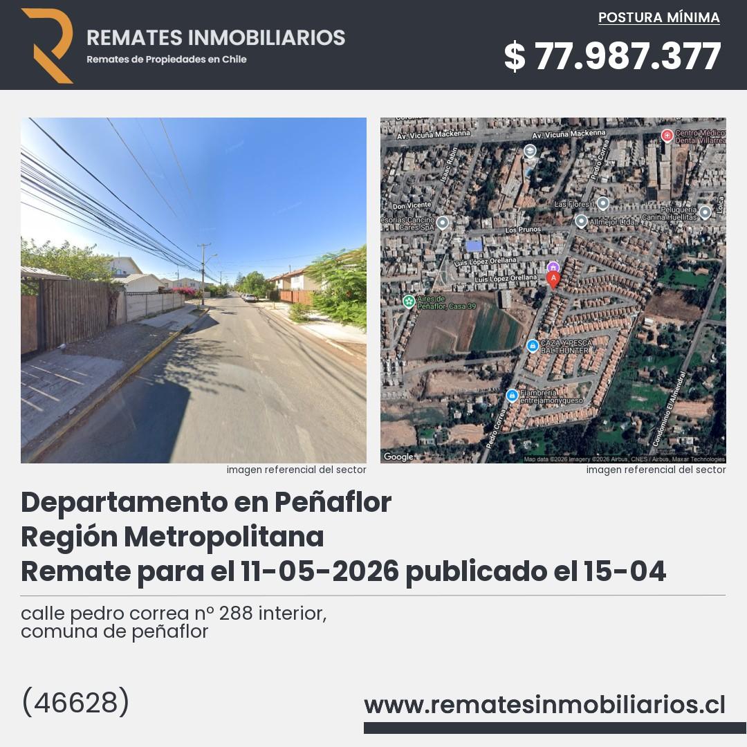 Imagen ficha calle pedro correa nº 288 interior, comuna de peñaflor