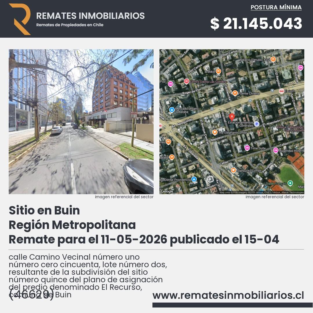 Imagen ficha calle Camino Vecinal número uno número cero cincuenta, lote número dos, resultante de la subdivisión del sitio número quince del plano de asignación del predio denominado El Recurso, comuna de Buin