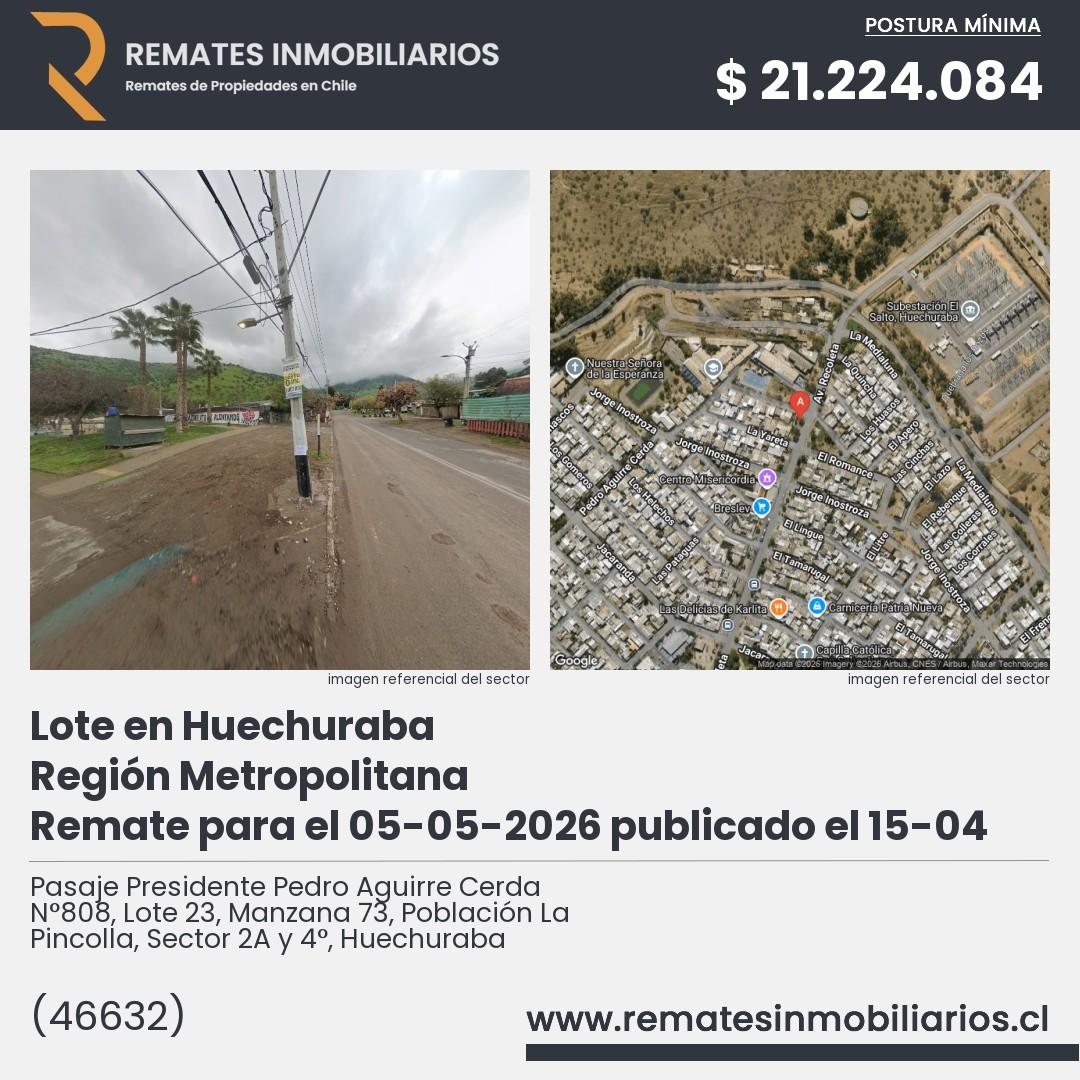 Imagen ficha Pasaje Presidente Pedro Aguirre Cerda N°808, Lote 23, Manzana 73, Población La Pincolla, Sector 2A y 4°, Huechuraba