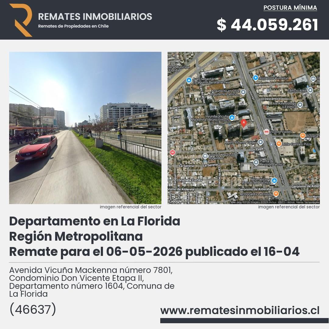 Imagen ficha Avenida Vicuña Mackenna número 7801, Condominio Don Vicente Etapa II, Departamento número 1604, Comuna de La Florida