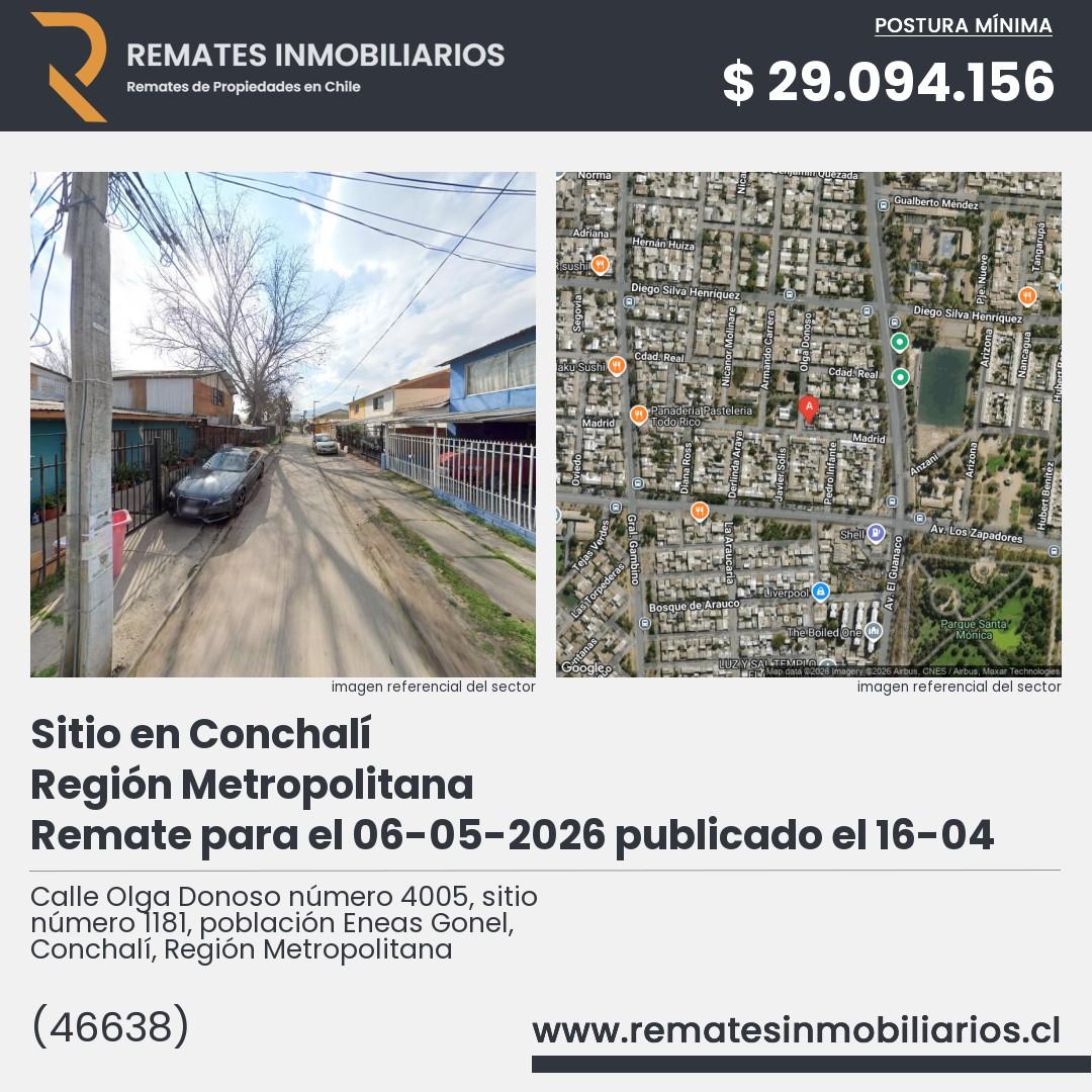 Imagen ficha Calle Olga Donoso número 4005, sitio número 1181, población Eneas Gonel, Conchalí, Región Metropolitana