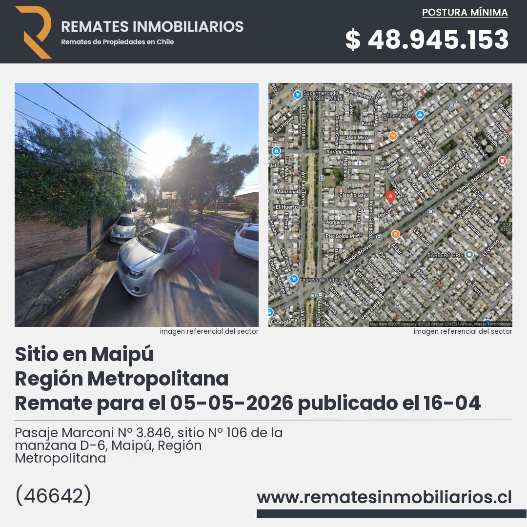 Imagen ficha Pasaje Marconi Nº 3.846, sitio Nº 106 de la manzana D-6, Maipú, Región Metropolitana
