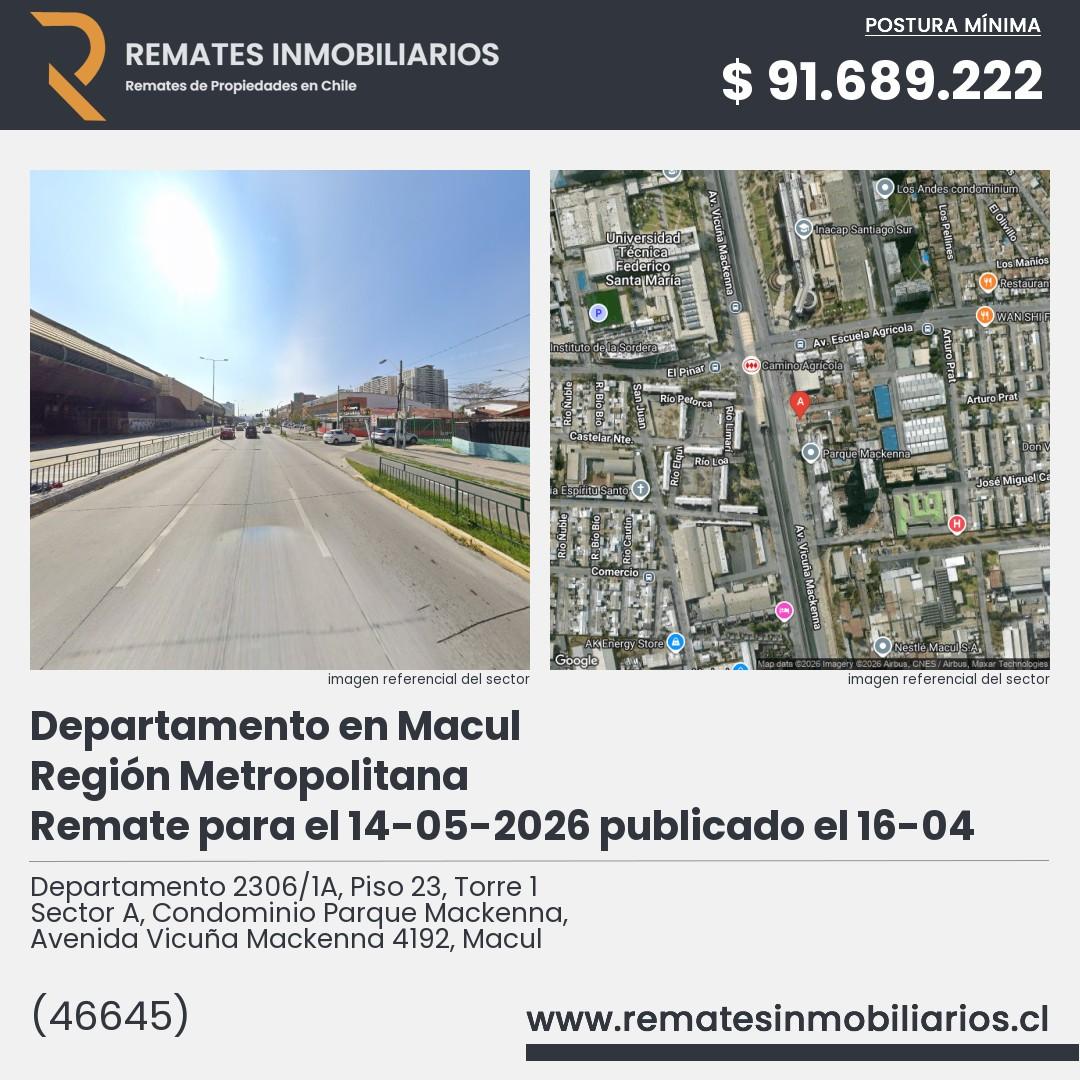 Imagen ficha Departamento 2306/1A, Piso 23, Torre 1 Sector A, Condominio Parque Mackenna, Avenida Vicuña Mackenna 4192, Macul
