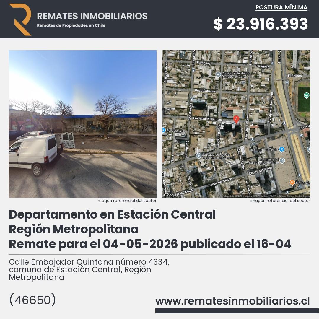 Imagen ficha Calle Embajador Quintana número 4334, comuna de Estación Central, Región Metropolitana