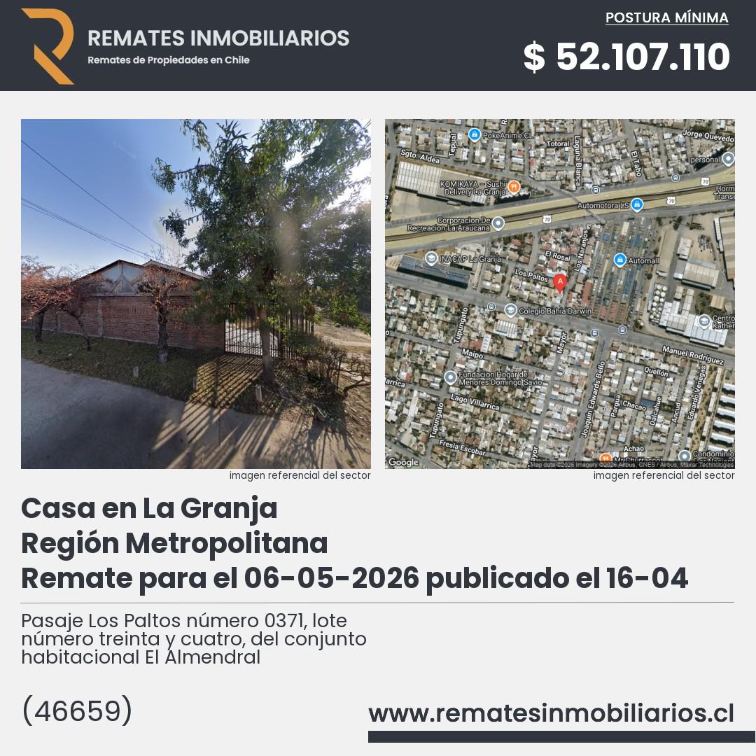 Imagen ficha Pasaje Los Paltos número 0371, lote número treinta y cuatro, del conjunto habitacional El Almendral