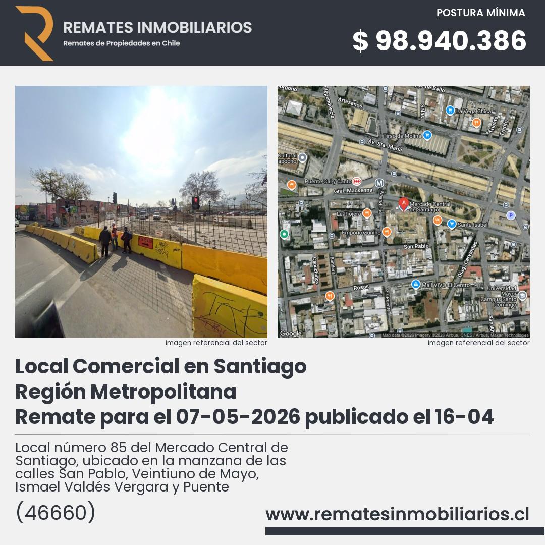 Imagen ficha Local número 85 del Mercado Central de Santiago, ubicado en la manzana de las calles San Pablo, Veintiuno de Mayo, Ismael Valdés Vergara y Puente