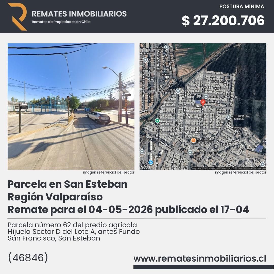 Imagen ficha Parcela número 62 del predio agrícola Hijuela Sector D del Lote A, antes Fundo San Francisco, San Esteban