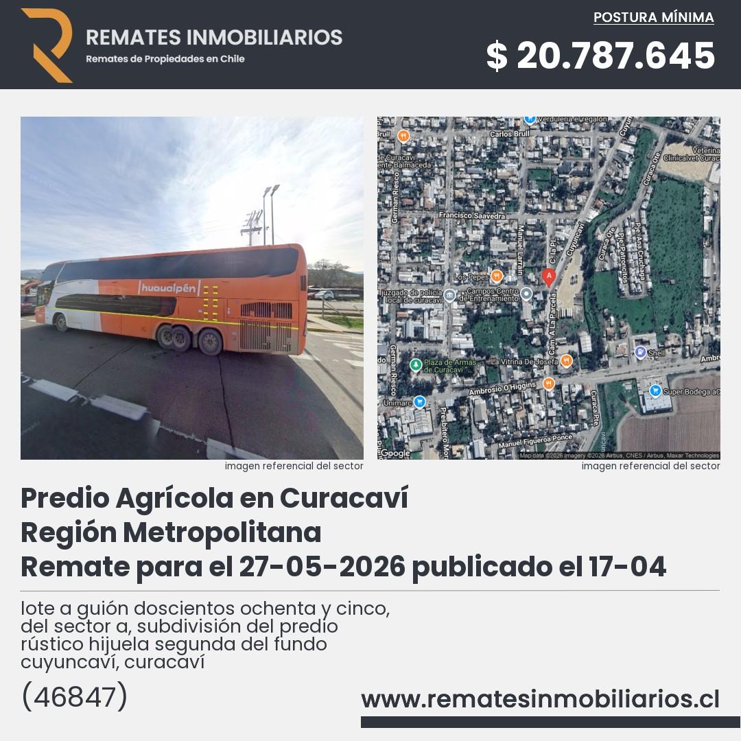 Imagen ficha lote a guión doscientos ochenta y cinco, del sector a, subdivisión del predio rústico hijuela segunda del fundo cuyuncaví, curacaví