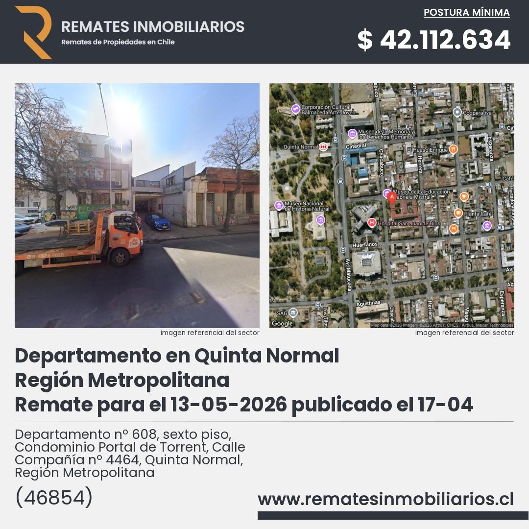 Imagen ficha Departamento nº 608, sexto piso, Condominio Portal de Torrent, Calle Compañía nº 4464, Quinta Normal, Región Metropolitana