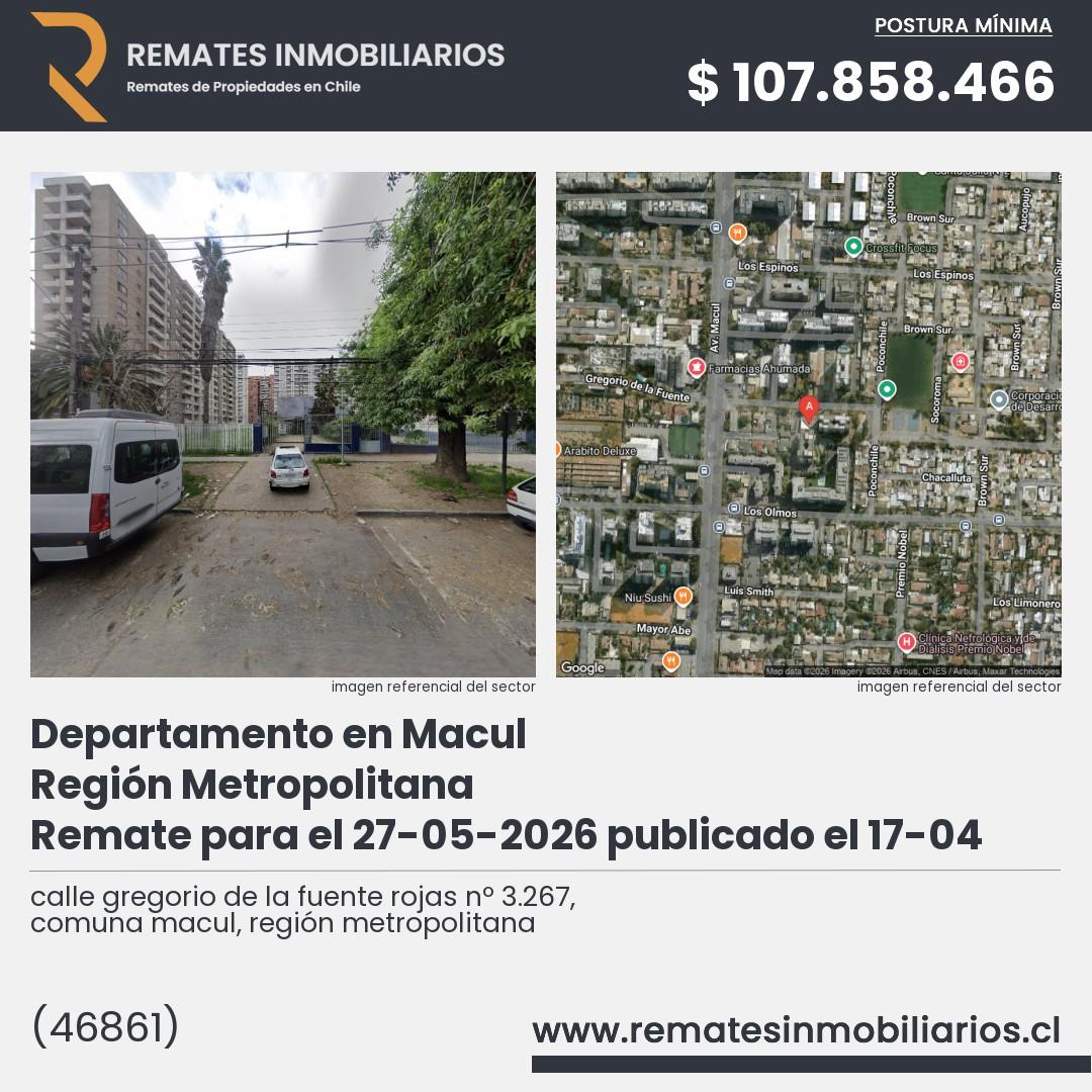 Imagen ficha calle gregorio de la fuente rojas nº 3.267, comuna macul, región metropolitana