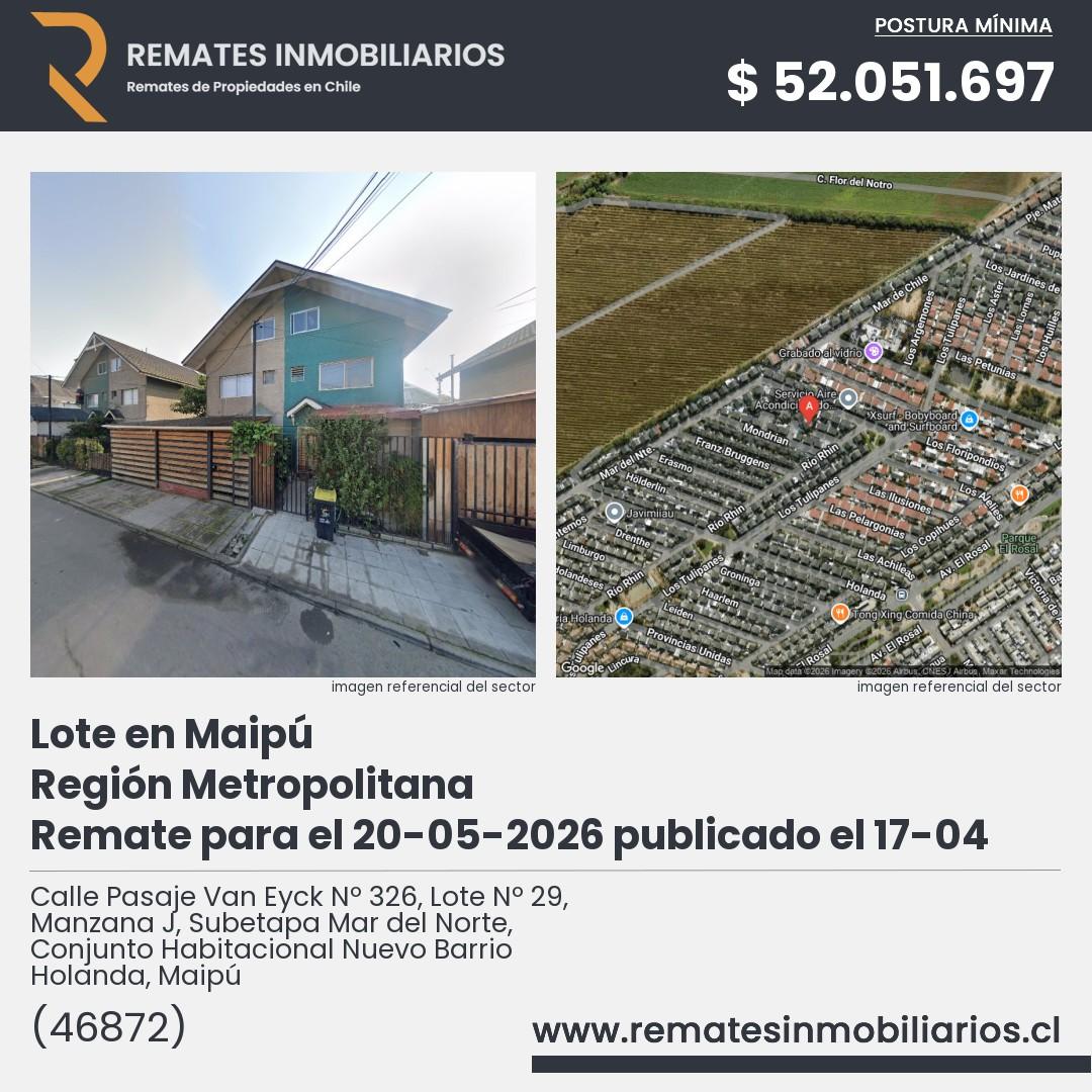 Imagen ficha Calle Pasaje Van Eyck Nº 326, Lote Nº 29, Manzana J, Subetapa Mar del Norte, Conjunto Habitacional Nuevo Barrio Holanda, Maipú