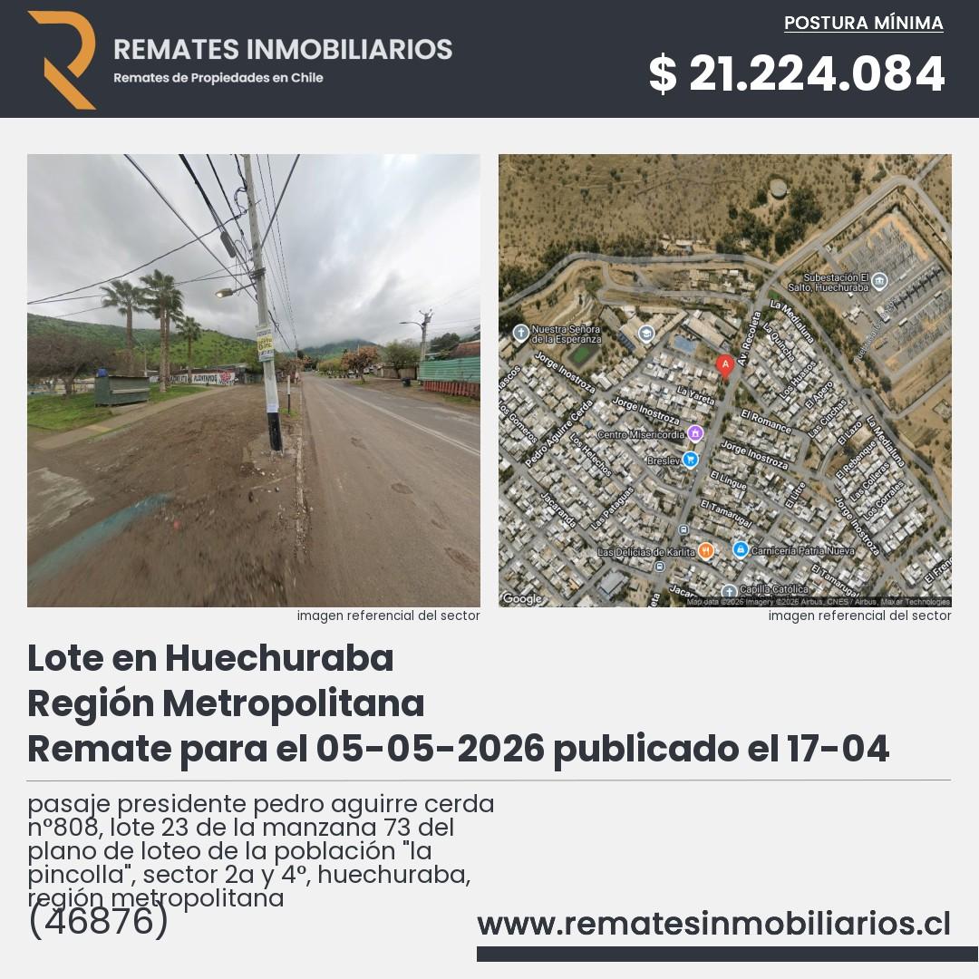 Imagen ficha pasaje presidente pedro aguirre cerda n°808, lote 23 de la manzana 73 del plano de loteo de la población "la pincolla", sector 2a y 4°, huechuraba, región metropolitana
