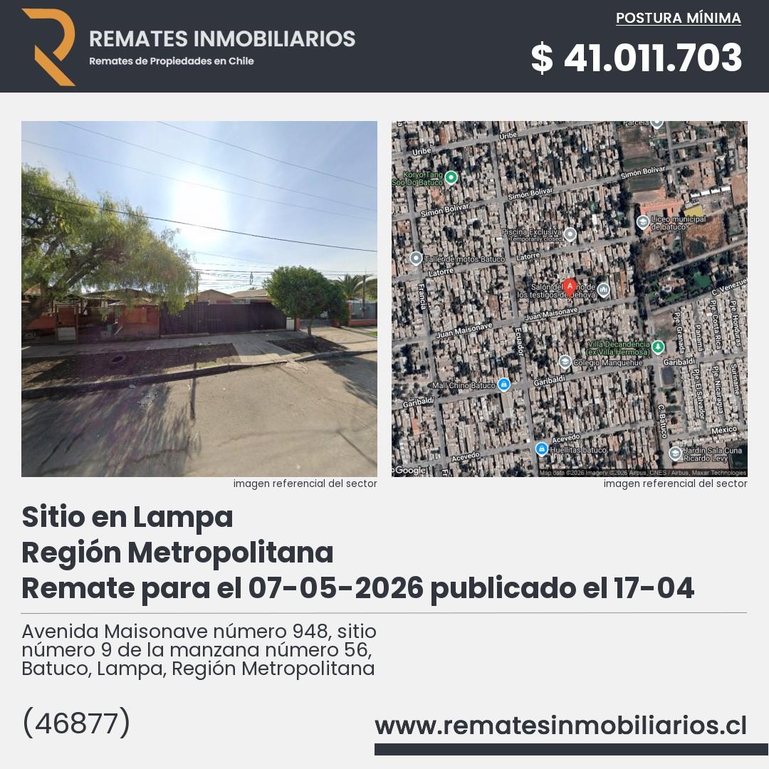 Imagen ficha Avenida Maisonave número 948, sitio número 9 de la manzana número 56, Batuco, Lampa, Región Metropolitana