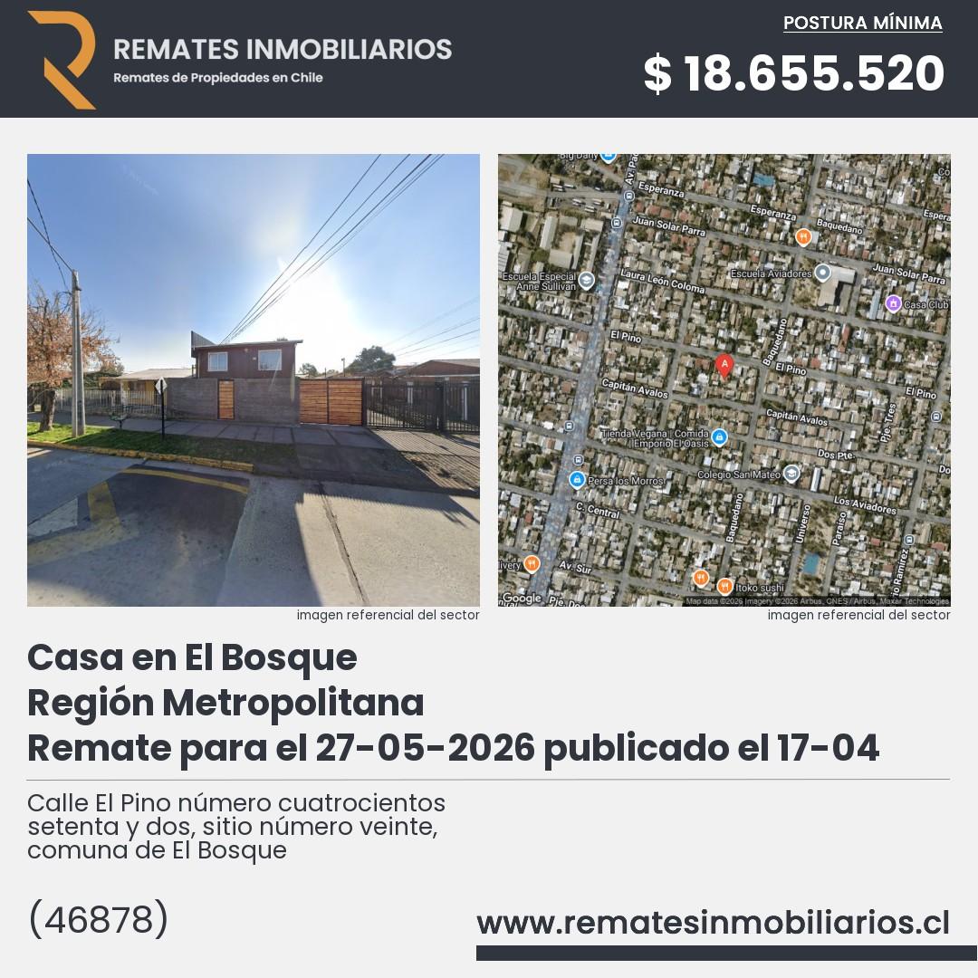 Imagen ficha Calle El Pino número cuatrocientos setenta y dos, sitio número veinte, comuna de El Bosque