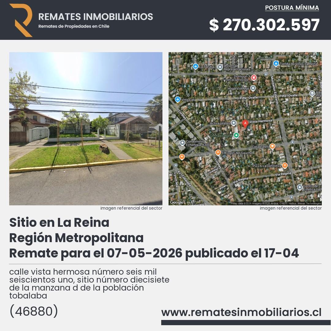 Imagen ficha calle vista hermosa número seis mil seiscientos uno, sitio número diecisiete de la manzana d de la población tobalaba