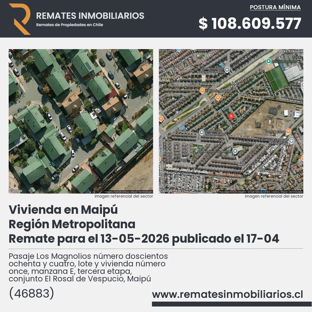 Imagen ficha Pasaje Los Magnolios número doscientos ochenta y cuatro, lote y vivienda número once, manzana E, tercera etapa, conjunto El Rosal de Vespucio, Maipú