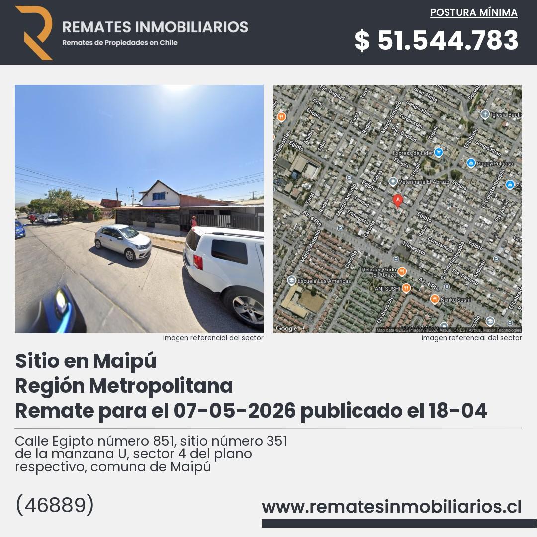 Imagen ficha Calle Egipto número 851, sitio número 351 de la manzana U, sector 4 del plano respectivo, comuna de Maipú