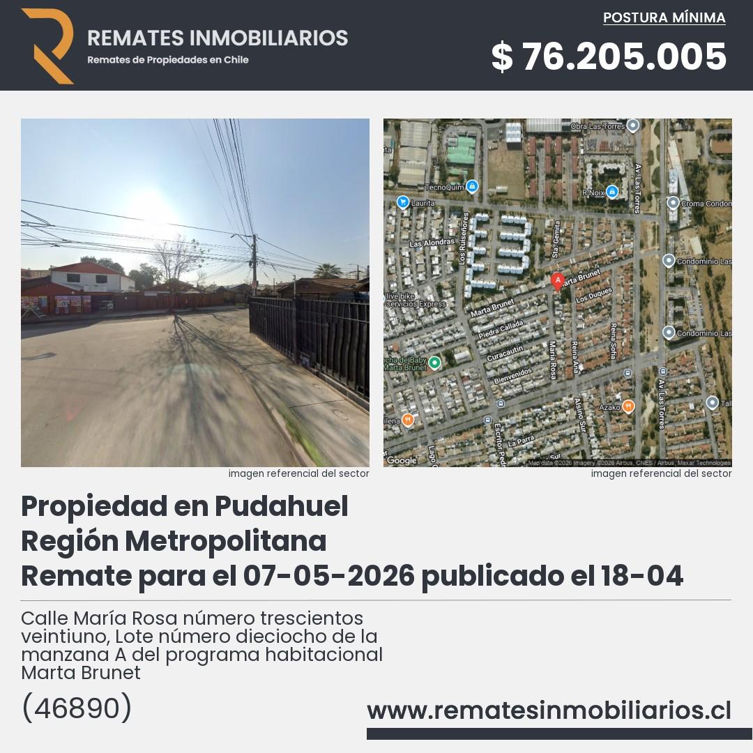 Imagen ficha Calle María Rosa número trescientos veintiuno, Lote número dieciocho de la manzana A del programa habitacional Marta Brunet