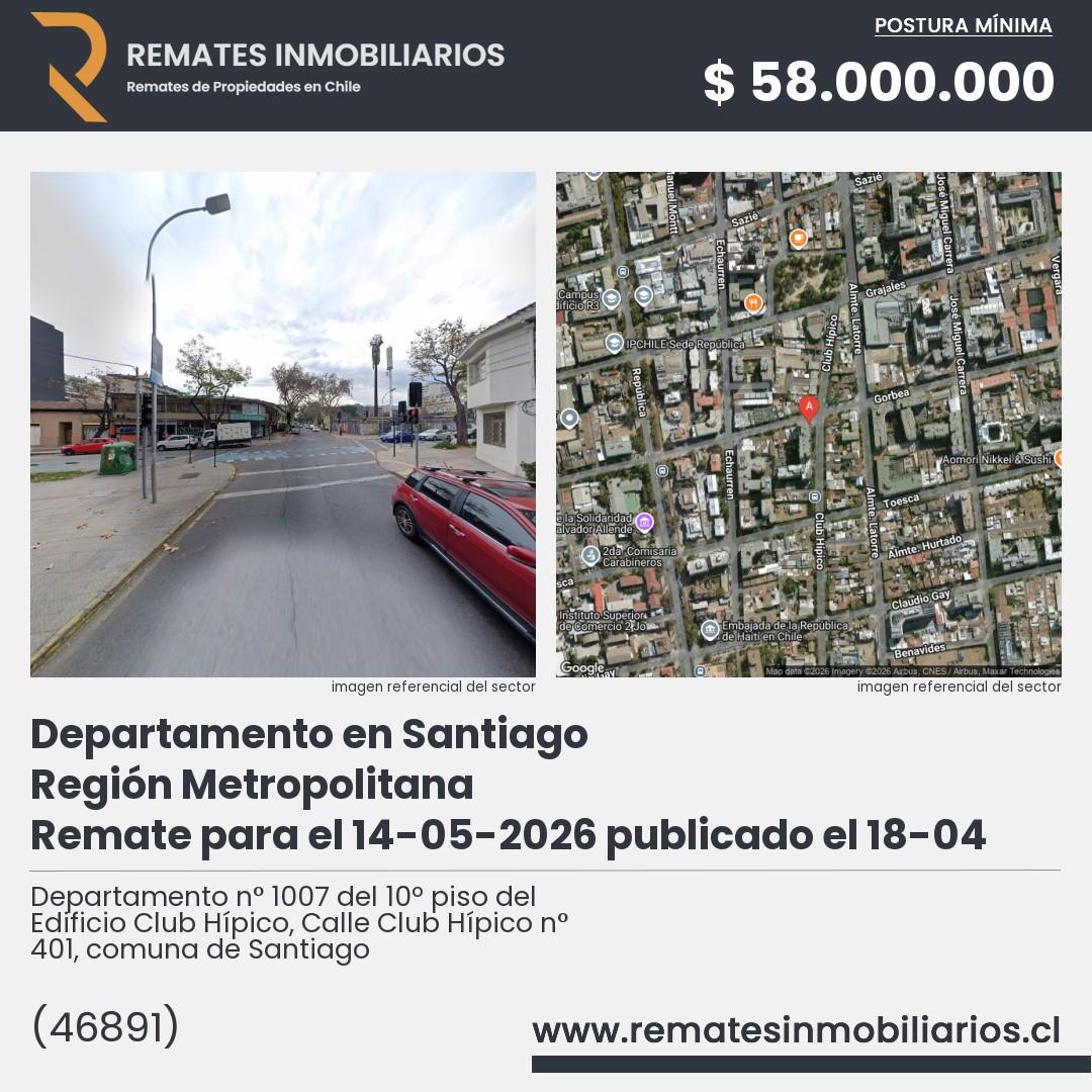 Imagen ficha Departamento n° 1007 del 10º piso del Edificio Club Hípico, Calle Club Hípico n° 401, comuna de Santiago