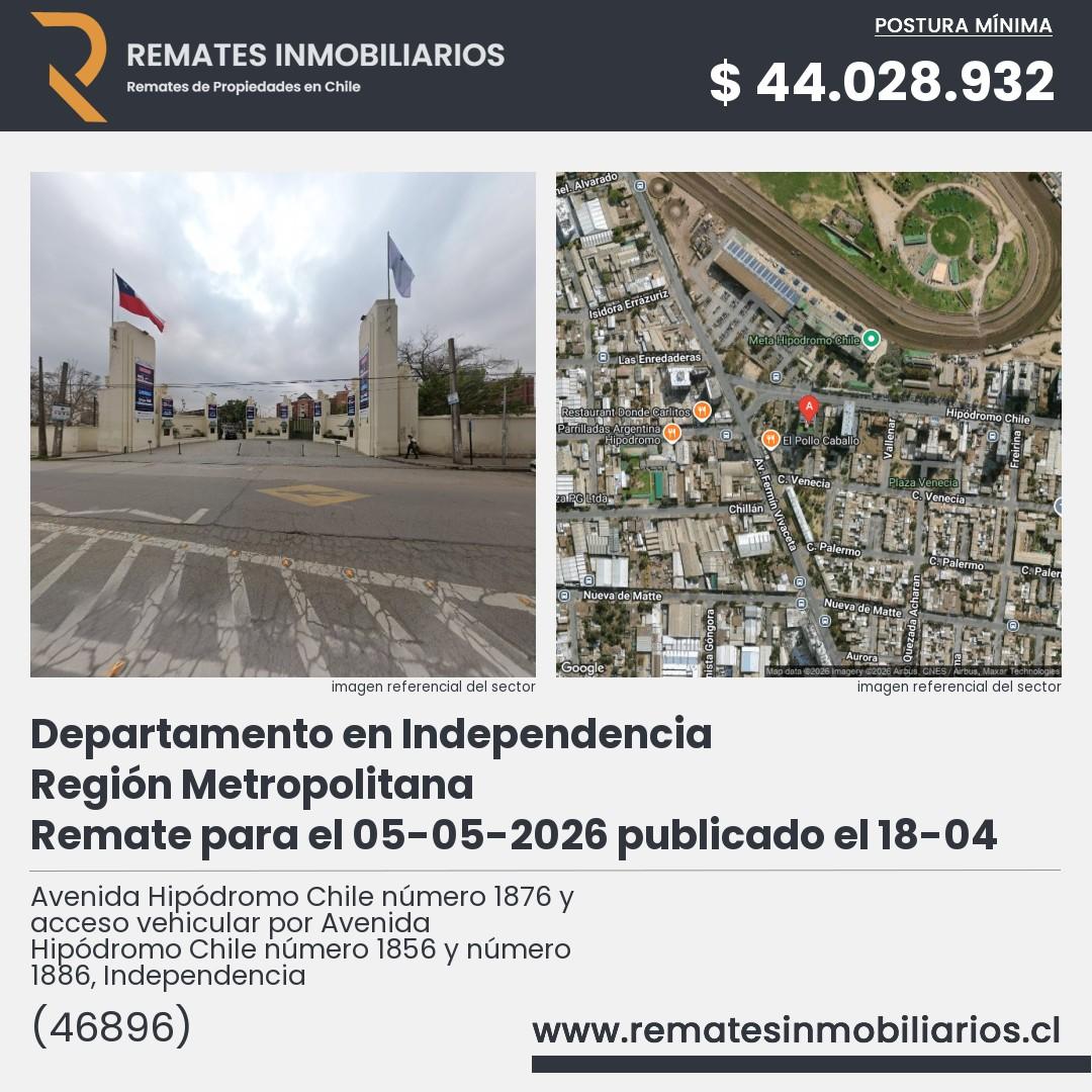 Imagen ficha Avenida Hipódromo Chile número 1876 y acceso vehicular por Avenida Hipódromo Chile número 1856 y número 1886, Independencia