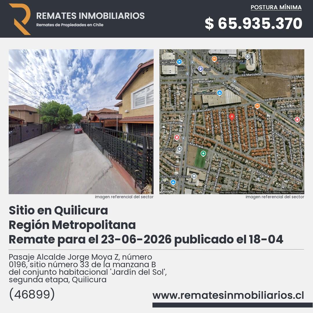 Imagen ficha Pasaje Alcalde Jorge Moya Z, número 0196, sitio número 33 de la manzana B del conjunto habitacional 