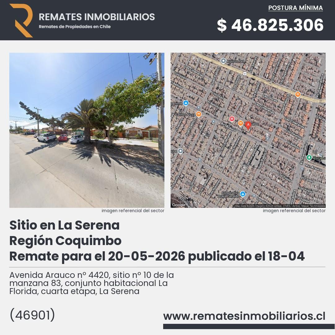Imagen ficha Avenida Arauco nº 4420, sitio nº 10 de la manzana 83, conjunto habitacional La Florida, cuarta etapa, La Serena