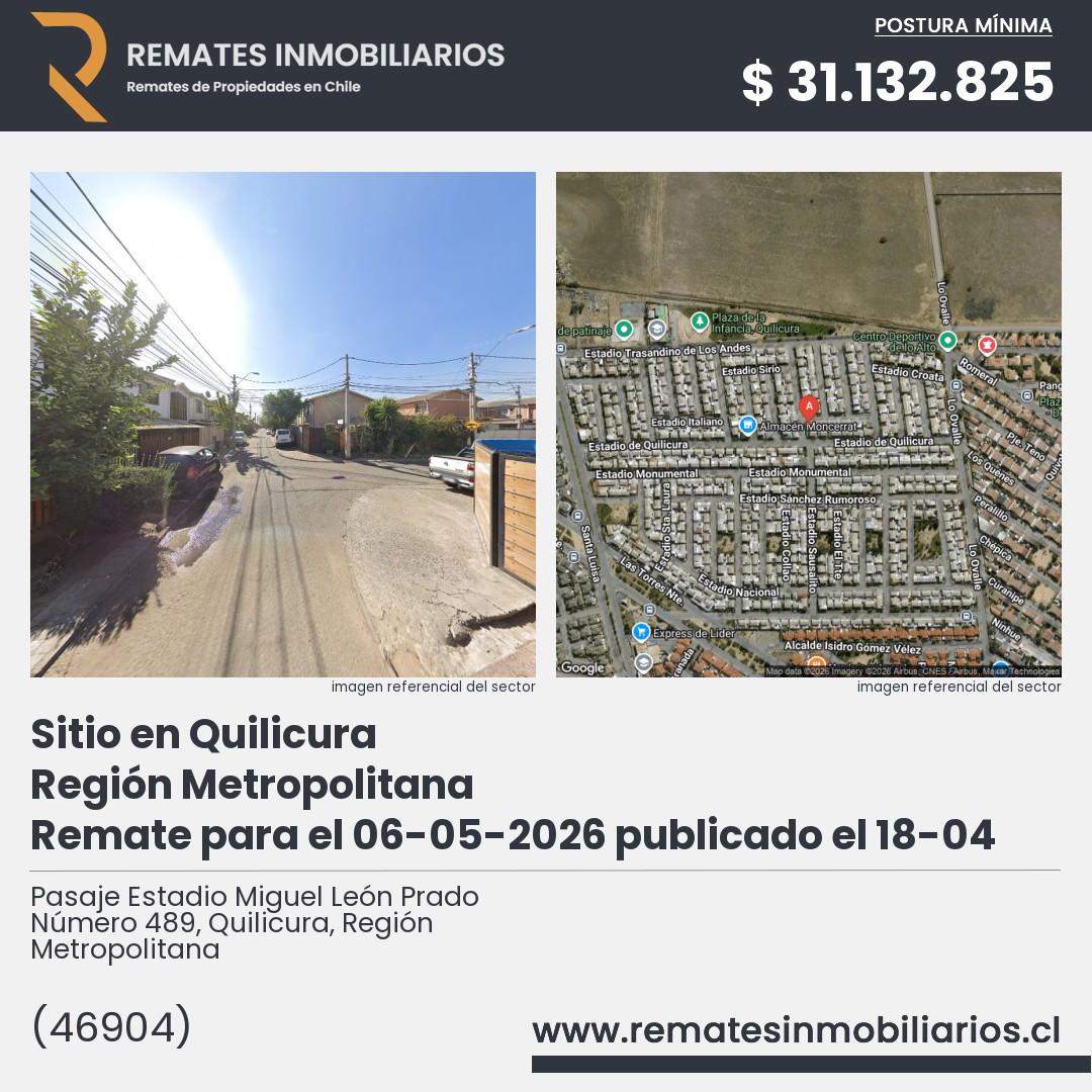 Imagen ficha Pasaje Estadio Miguel León Prado Número 489, Quilicura, Región Metropolitana