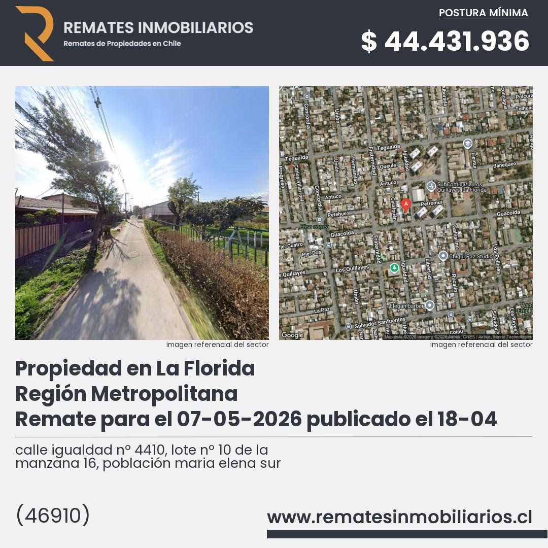 Imagen ficha calle igualdad nº 4410, lote nº 10 de la manzana 16, población maria elena sur