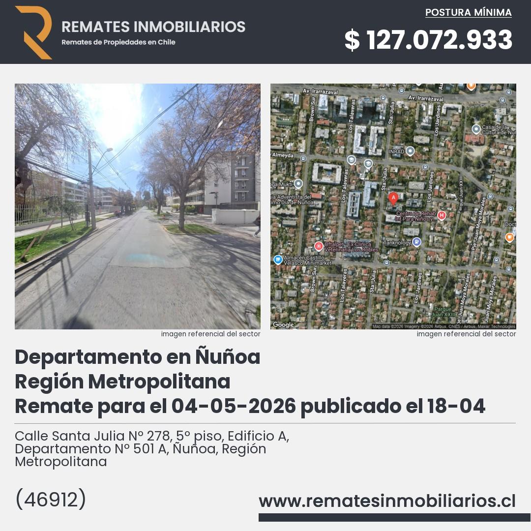Imagen ficha Calle Santa Julia Nº 278, 5º piso, Edificio A, Departamento Nº 501 A, Ñuñoa, Región Metropolitana