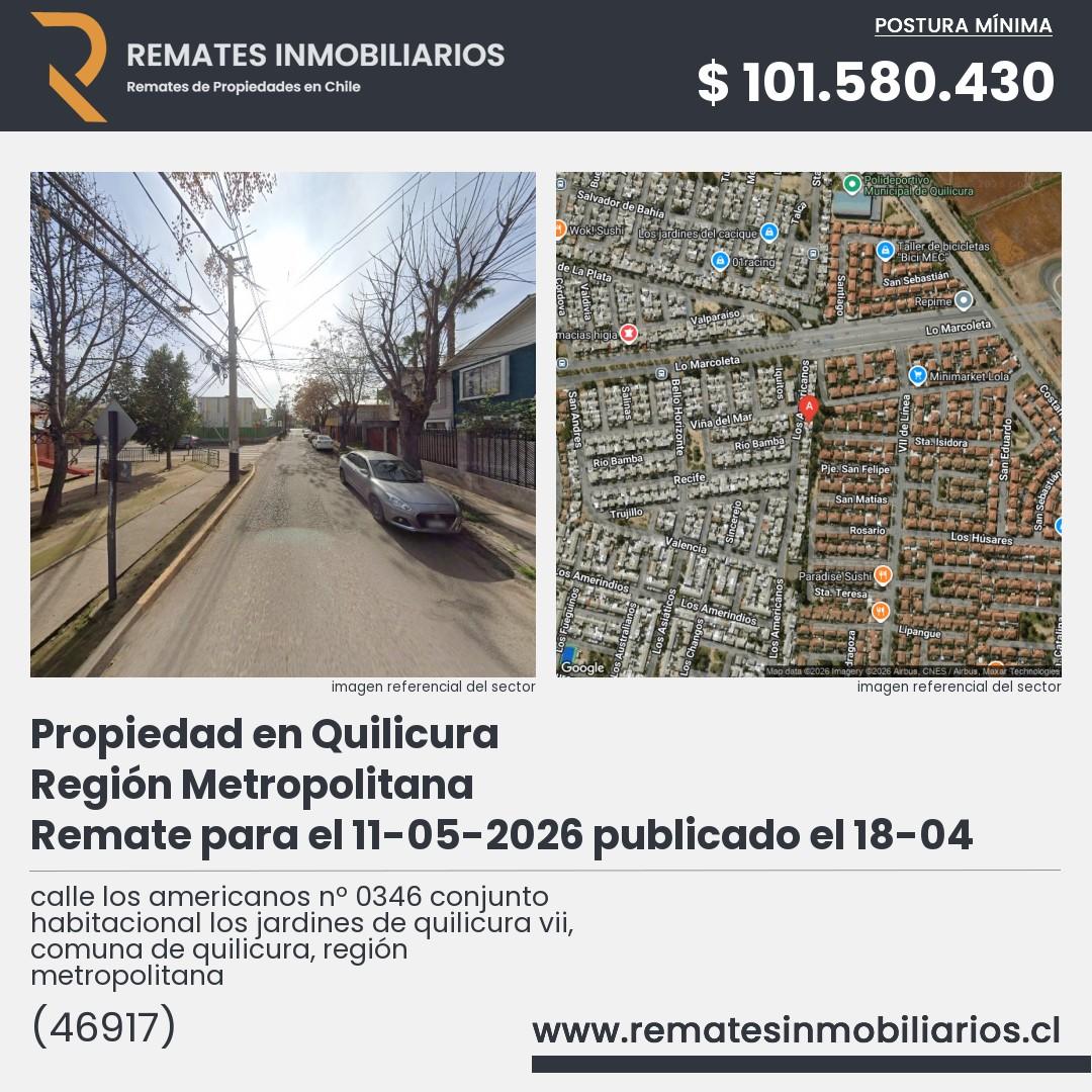 Imagen ficha calle los americanos nº 0346 conjunto habitacional los jardines de quilicura vii, comuna de quilicura, región metropolitana
