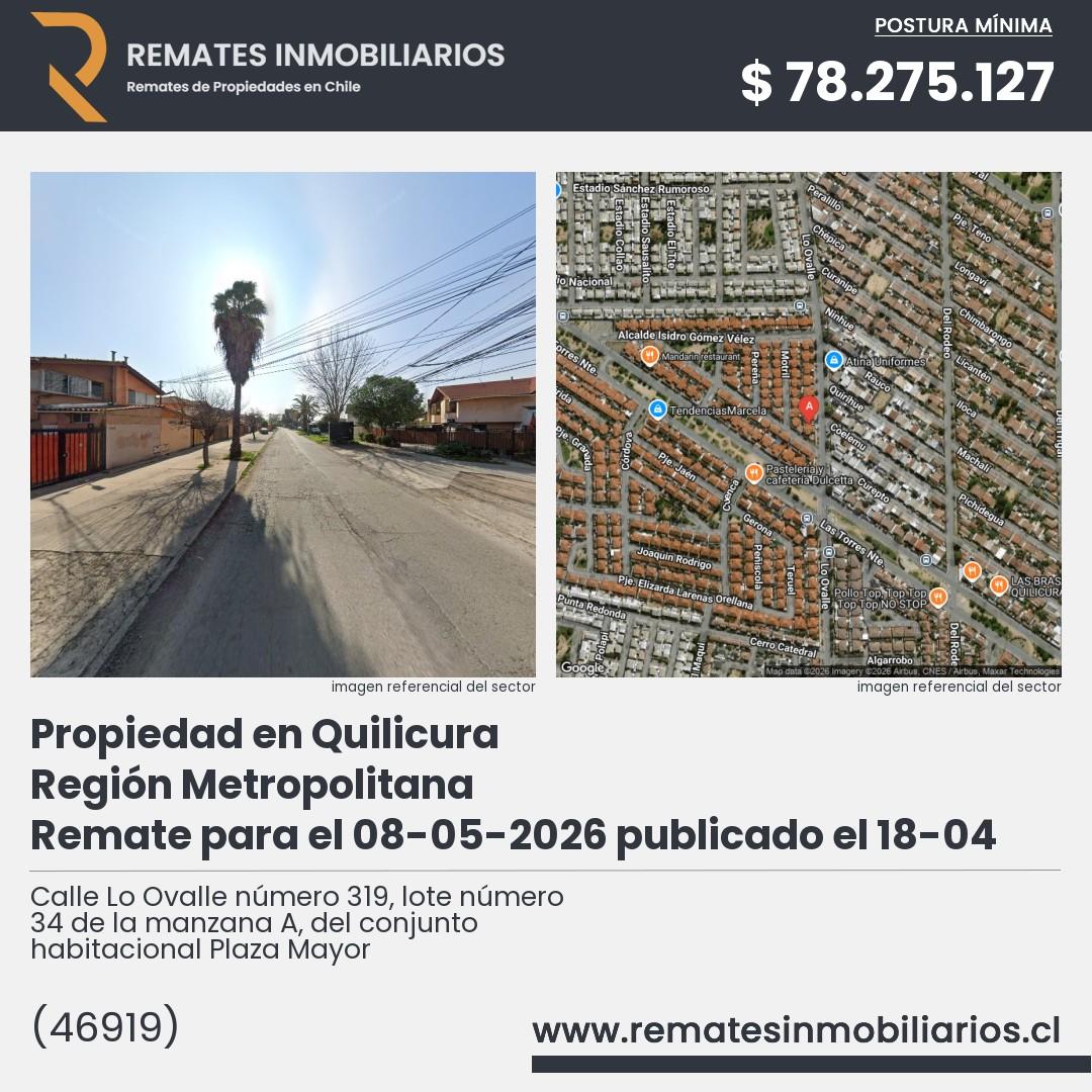 Imagen ficha Calle Lo Ovalle número 319, lote número 34 de la manzana A, del conjunto habitacional Plaza Mayor