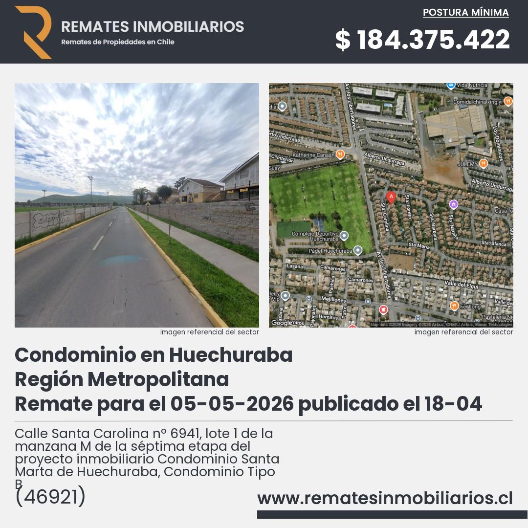 Imagen ficha Calle Santa Carolina nº 6941, lote 1 de la manzana M de la séptima etapa del proyecto inmobiliario Condominio Santa Marta de Huechuraba, Condominio Tipo B